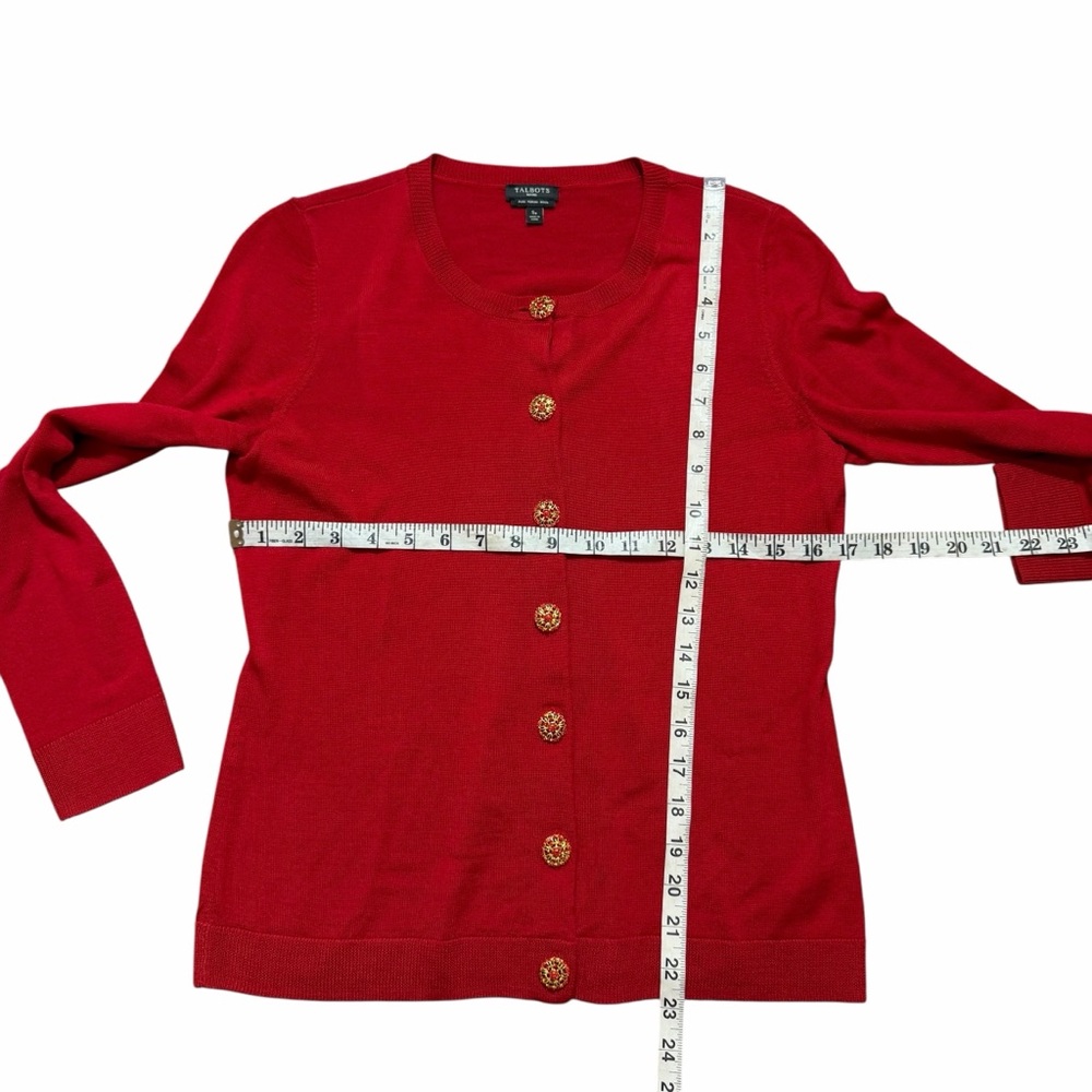 Talbots Red Merino Wool Cardigan with Decorative Buttons Small Petite - Picture 6 of 9